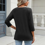 Nadorine 3/4 Length Sleeve Womens Tops Casual V Neck Shirts Soft Basic Tees Business Work Blouses