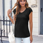 Zeagoo Womens Cap Sleeve V Neck T Shirts with Pocket