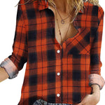 Nadorine Women's Long Sleeve Button Down Flannel Shirts Plaid Shacket