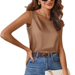 Nadorine Satin Top Women's Elegant Silk Top Basic Blouse (DE Only)