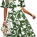 Nadorine Midi Floral Flutter Short Sleeve Casual Dresses with Pockets