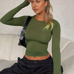 Nadorine Women Y2K Crewneck Long Sleeve Slim Fit T-Shirt