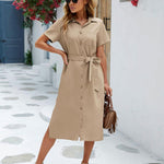 Nadorine Women's Short Sleeve Button Down Blouse Dress (DE Only)