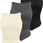 Nadorine Ribbed Tank Tops 3 Pack Scoop Neck Ruched Shirts