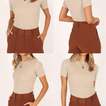 Nadorine Women's Short Sleeve Basic Slim Fit Tops