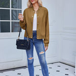 Nadorine Women's Bomber Jacket Casual Striped Button Down Coat