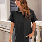 Nadorine Women's Cotton Button Down Shirts Short Sleeve Casual Shirts