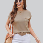 Nadorine Sleeveless Cape Sleeve Knit Ribbed Tank Tops