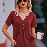 Nadorine Tunic Tops V Neck Loose Fit Short Sleeve Shirt (DE Only)