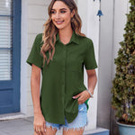 Nadorine Button Down Shirt Bust Pocket Short Sleeve Blouses