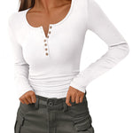 Slim Button Ribbed Knit Basic Tee Henley T Shirt (US Only)