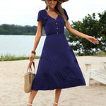 Nadorine Women's Casual Dress Flutter Button Down Tiered Flowy Dress