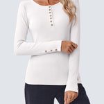 Slim Button Ribbed Knit Basic Tee Henley T Shirt (US Only)