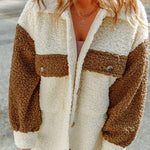 Autumn and winter long-sleeved double-pocket color-block loose fur coat