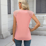 Nadorine Women's Lace Cap Sleeve Tops Pleated Tank Tops