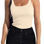 Nadorine 2 Packs Womens Ribbed Tank Tops Square Neck Tops