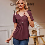 Nadorine Tunic Tops V Neck Loose Fit Short Sleeve Shirt (DE Only)
