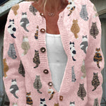 Lottara™ | Cozy Cat Print Cardigan