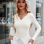 Nadorine Long Sleeve T Shirts Casual V Neck Ribbed Tunic Tops