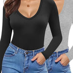 Nadorine 2 Pack Women's Long Sleeve V Neck Slim Fit T Shirts