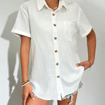 Zeagoo Womens Button Down Linen Shirt Short Sleeve Cotton Blouse