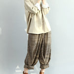 Vintage Loose Wide Leg Checkered Elastic Waist Pants