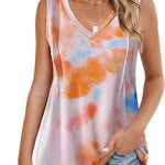 Nadorine Pleated Tank Tops Loose Fit V Neck Sleeveless Tops