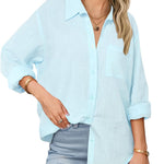 Nadorine Linen Button Down Shirts  Long Sleeve Cotton Gauze Tops