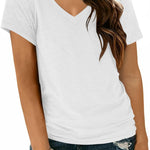 Nadorine Women Casual Soft V Neck Basic Tee Tops