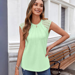 Nadorine Women's Lace Cap Sleeve Tops Pleated Tank Tops