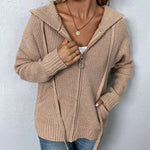 Long Sleeve Zipper Knitted Cardigan Hoodie Casual Short Sweater Outerwear