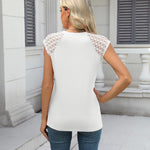 Nadorine Women's Lace Cap Sleeve Tops Pleated Tank Tops