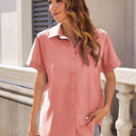 Nadorine Women's Cotton Button Down Shirts Short Sleeve Casual Shirts