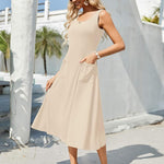 Nadorine Floral Beach Sundress Casual A-Line Midi Tank Dresses