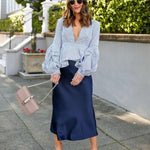 Nadorine Satin Skirt Long High-Waisted Skirt Elegant Silk Midi Skirt (DE Only)