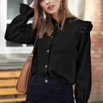 Women Corduroy Shirts Long Sleeve Button Down Shacket Jacket Ruffle Blouses Top S-XXL - Nadorine (Us Only)