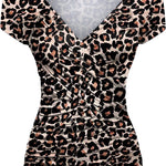 Nadorine Cross-Front V Neck Ruched Short Sleeve Blouses