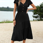 Nadorine Women's Casual Dress Flutter Button Down Tiered Flowy Dress