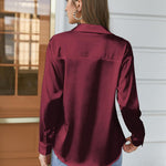 Nadorine Women's Satin Blouse V-Neck Causal Satin Blouses (DE Only)