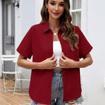 Nadorine Button Down Blouse Rolled Cuffed Short Sleeve Shirts
