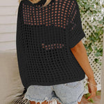Nadorine Short Sleeve Crochet Sweater Tops