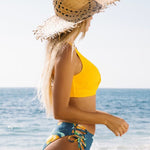 Wrap Look Lace Up Bikini Set Swimwear V-Neck Floral Pattern Two-Piece Swimsuit