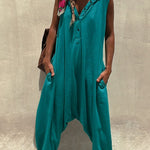 Let's Chill Pocketed Half Button Hooded Loose Jumpsuit