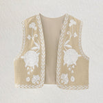 Retro Floral Embroidered Gillet Ethnic Weatern Vest Jacket Sleeveless Cardigan Crop Top