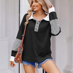 Zeagoo Women's Sweatshirt Striped Long Sleeve Henley Button Tunic Tops