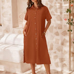Nadorine Women's Short Sleeve Button Down Blouse Dress (DE Only)