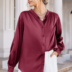 Women's Silk Button Down Shirts V Neck Long Sleeve Casual Work Office Blouse Top - Nadorine (Us Only)