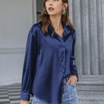 Nadorine Women's Satin Blouse V-Neck Causal Satin Blouses (DE Only)