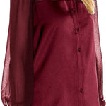 Womens V Neck Button Down Shirts Satin Silk Blouse Mesh Long Sleeve Casual Work Tops - Nadorine (Us Only)