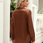 Nadorine Satin Blouses Casual Long Sleeve Button Down Silk Shirts
